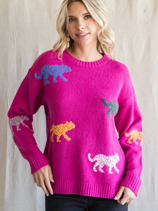 entro Sweaters - Entro NWT Multi-Color Cheetah Intarsia Knit Sweater Sizes Sm, Med and Lg